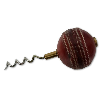 Cork screw designed like a cricket ball on a white background