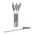 A silver-toned metal drinkware set featuring a cylindrical holder with three decorative feather-shaped picks and a long matching spoon or stirrer with a feather and gold-tone bead accent, shown on a plain white background.