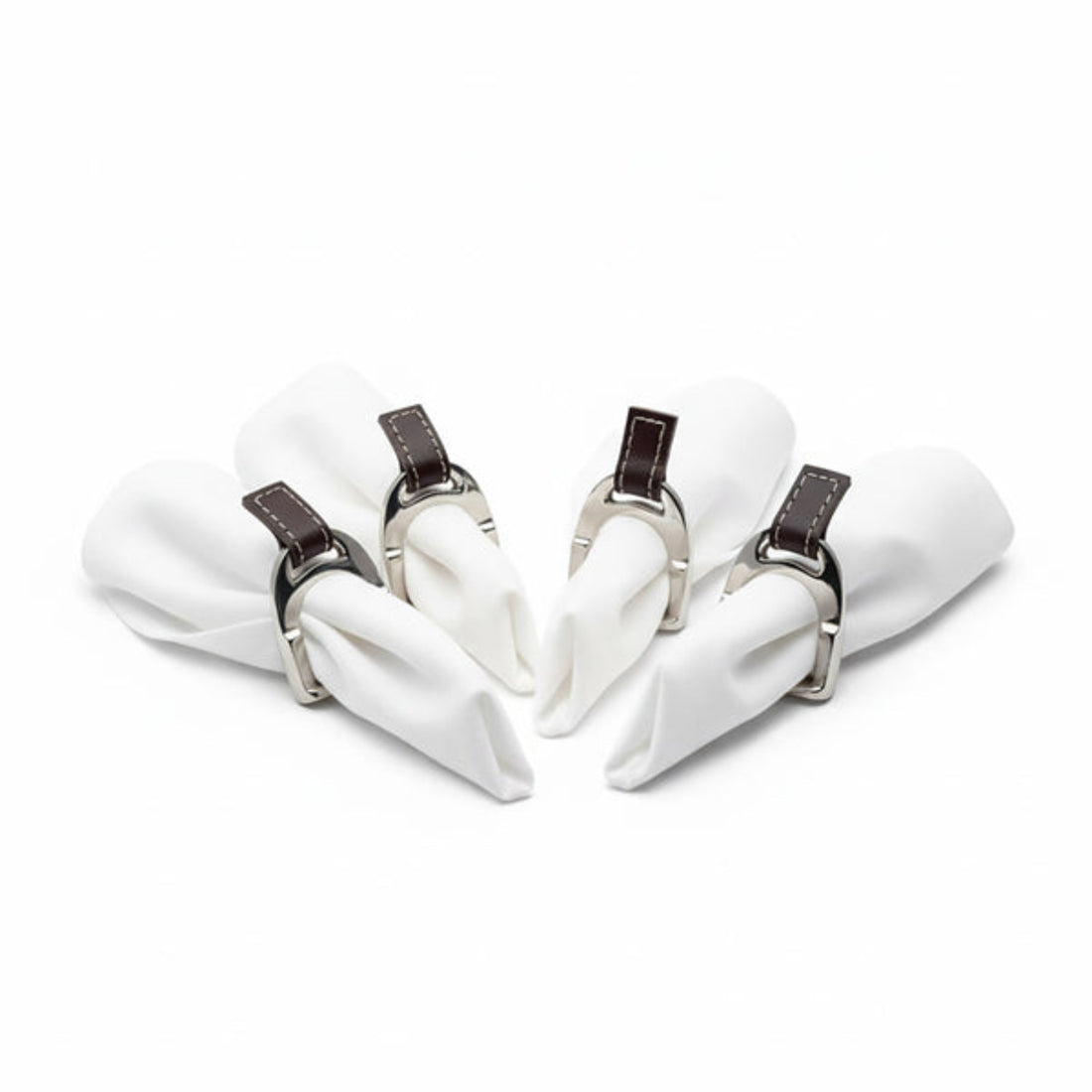 Culinary Concepts Set of Four Stirrup Napkin Rings with Leather Tabs