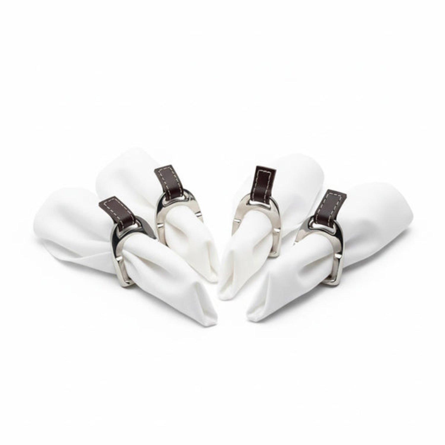 Culinary Concepts Set of Four Stirrup Napkin Rings with Leather Tabs