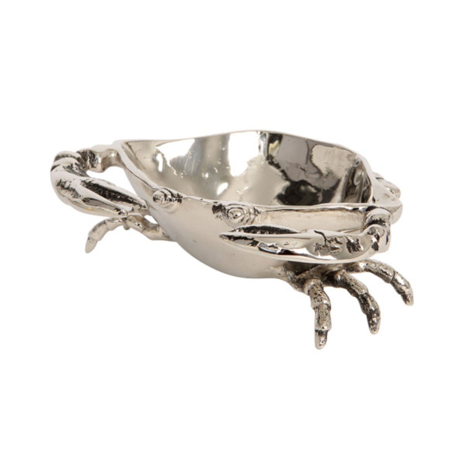 Silver crab-shaped bowl on a white background