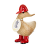 Duck figurine with a red helmet and boots wearing a &