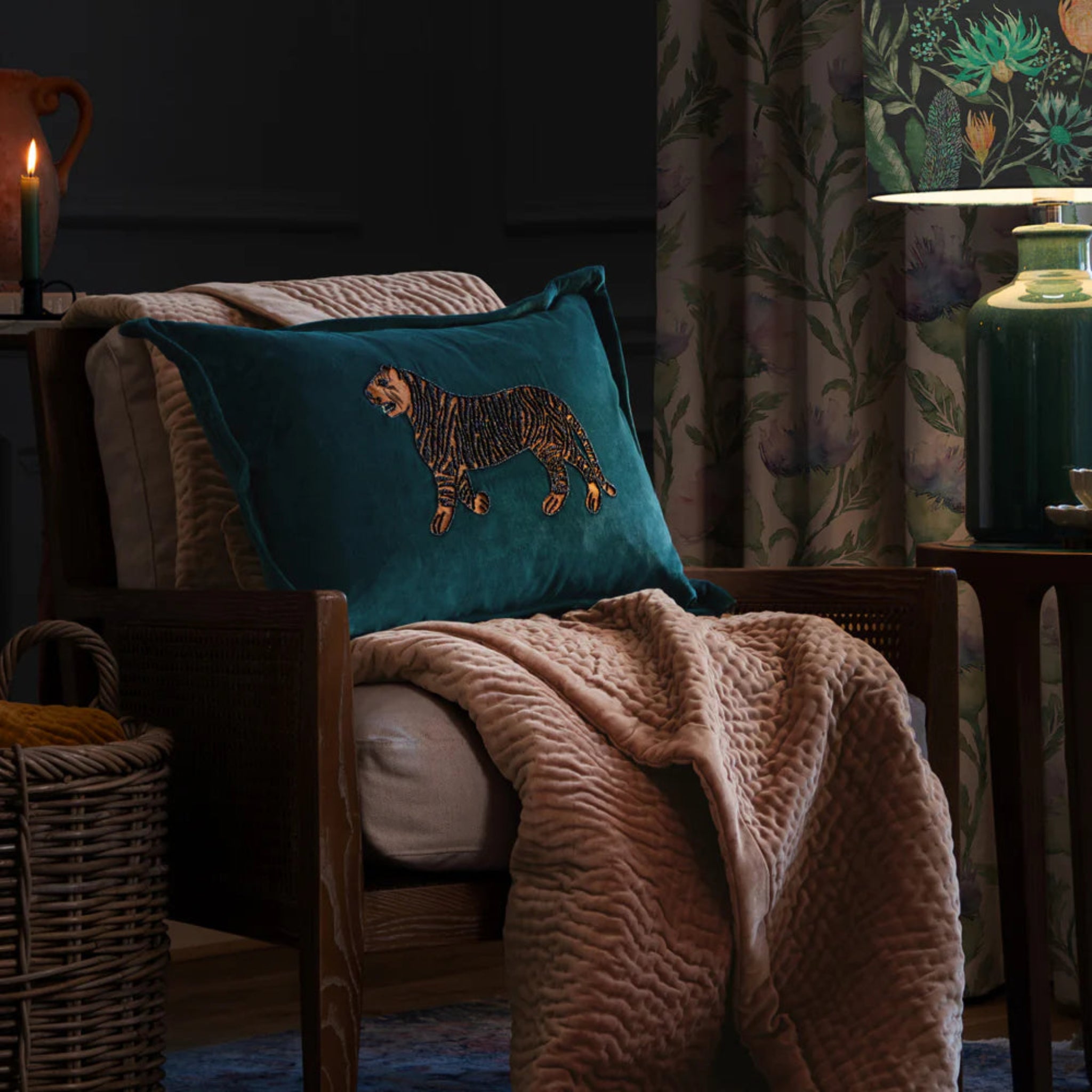 Voyage Maison Durga Embroidered Cushion Cover Teal 45cm x 65cm