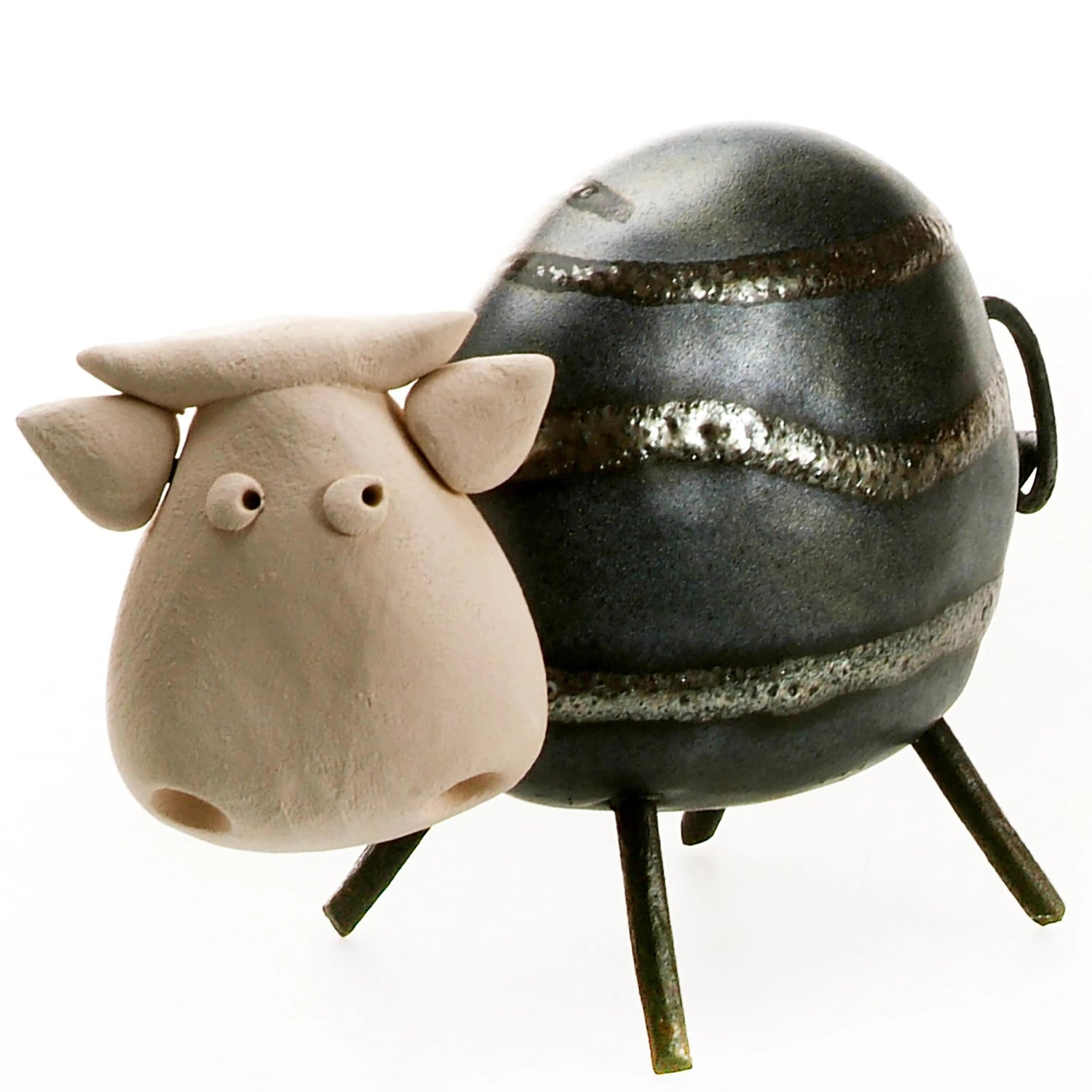 Enigma Ceramic Happy Cow Sculpture Black