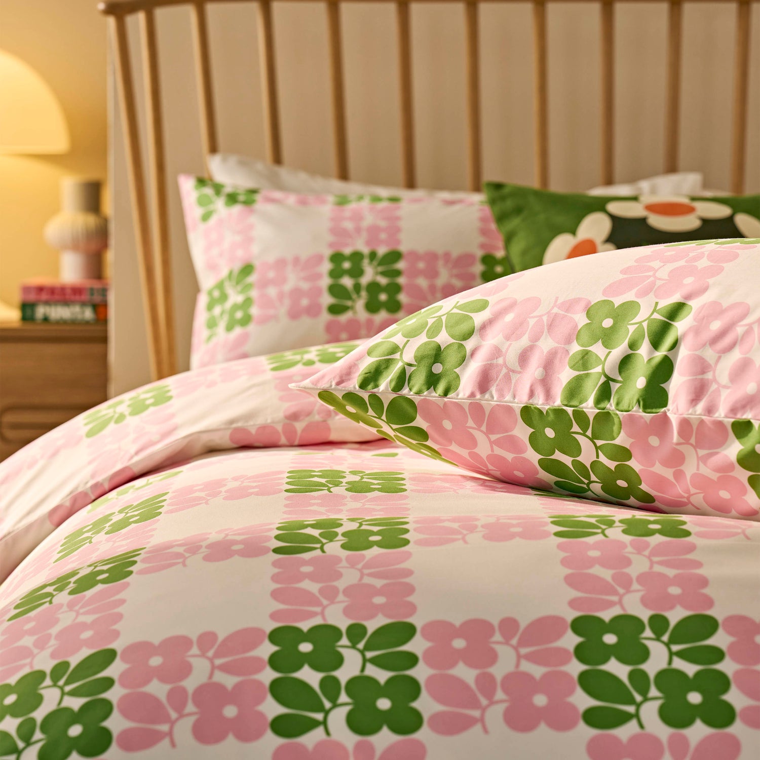 Orla Kiely Floret Check Dill Duvet Cover Set Pink