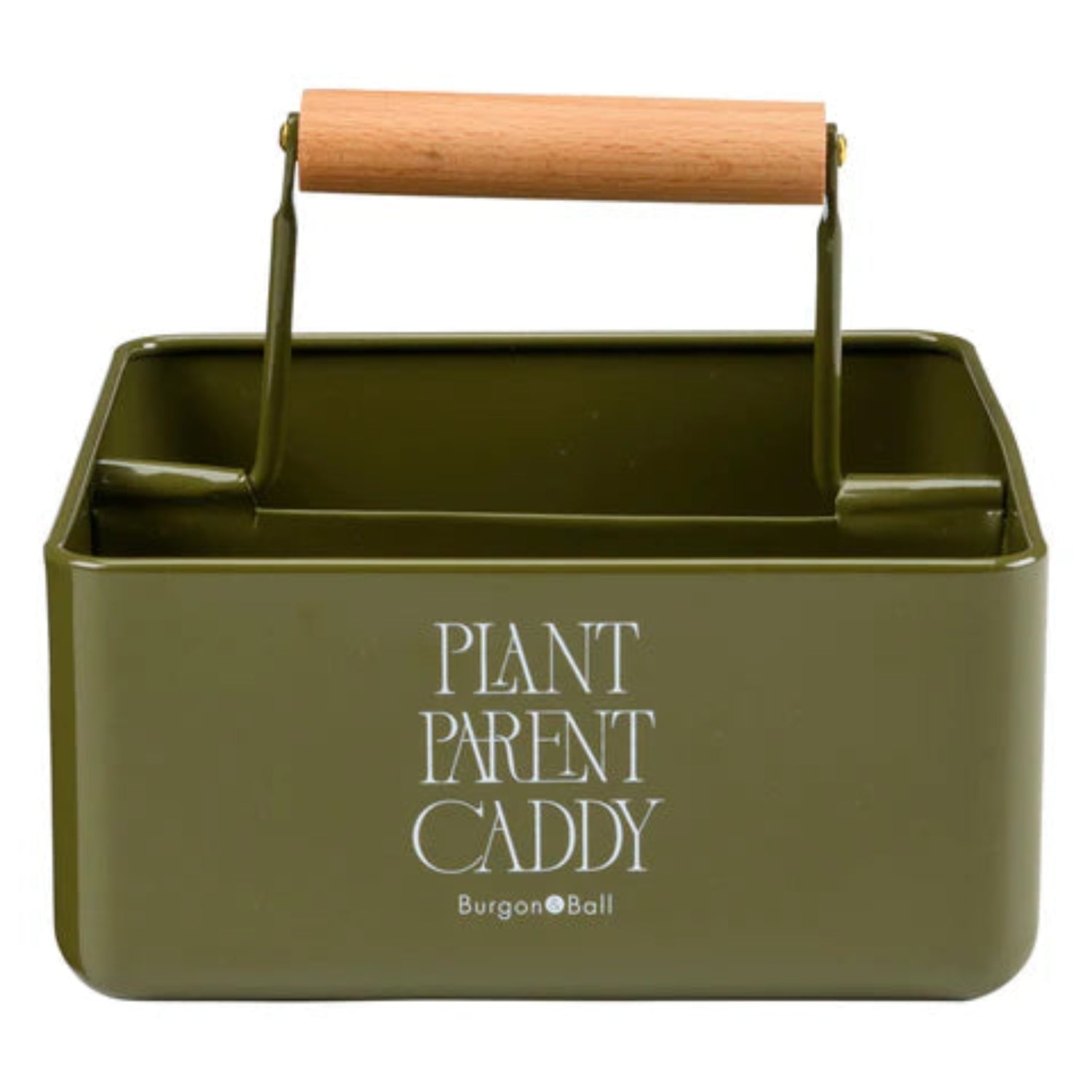 Green plant caddy with wooden handle and &