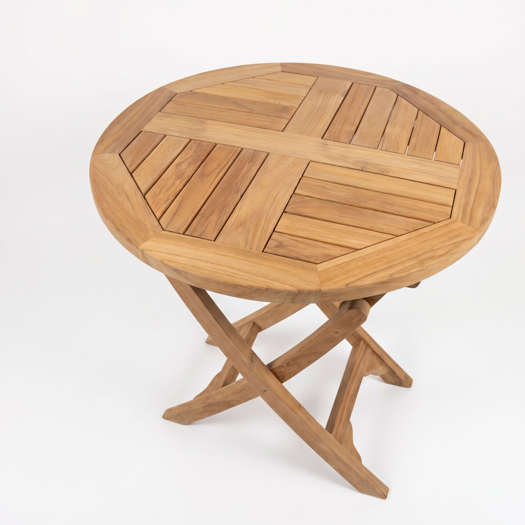Wooden folding table on a white background