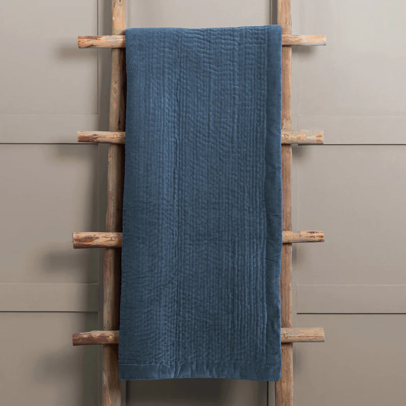 Voyage Maison Haze Velvet Quilted Throw Bluebell