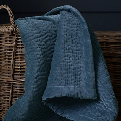 Voyage Maison Haze Velvet Quilted Throw Bluebell