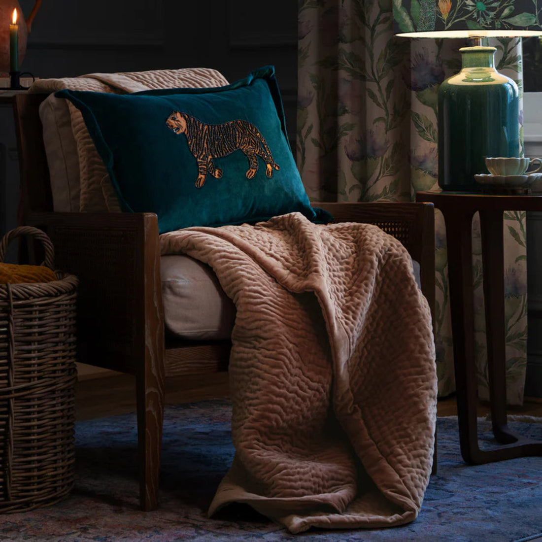 Voyage Maison Haze Velvet Quilted Throw Coral