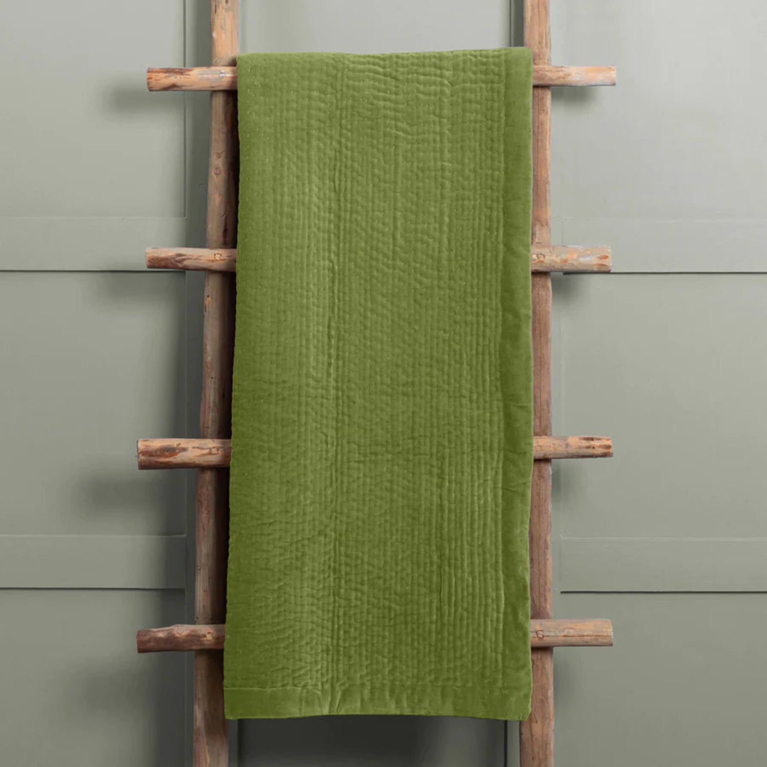 Voyage Maison Haze Velvet Quilted Throw Grass Green