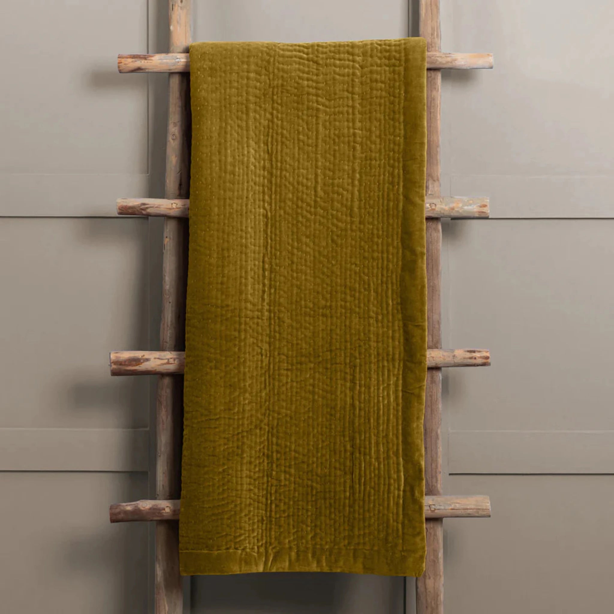 Voyage Maison Haze Velvet Quilted Throw Mustard