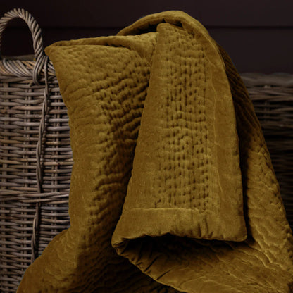 Voyage Maison Haze Velvet Quilted Throw Mustard