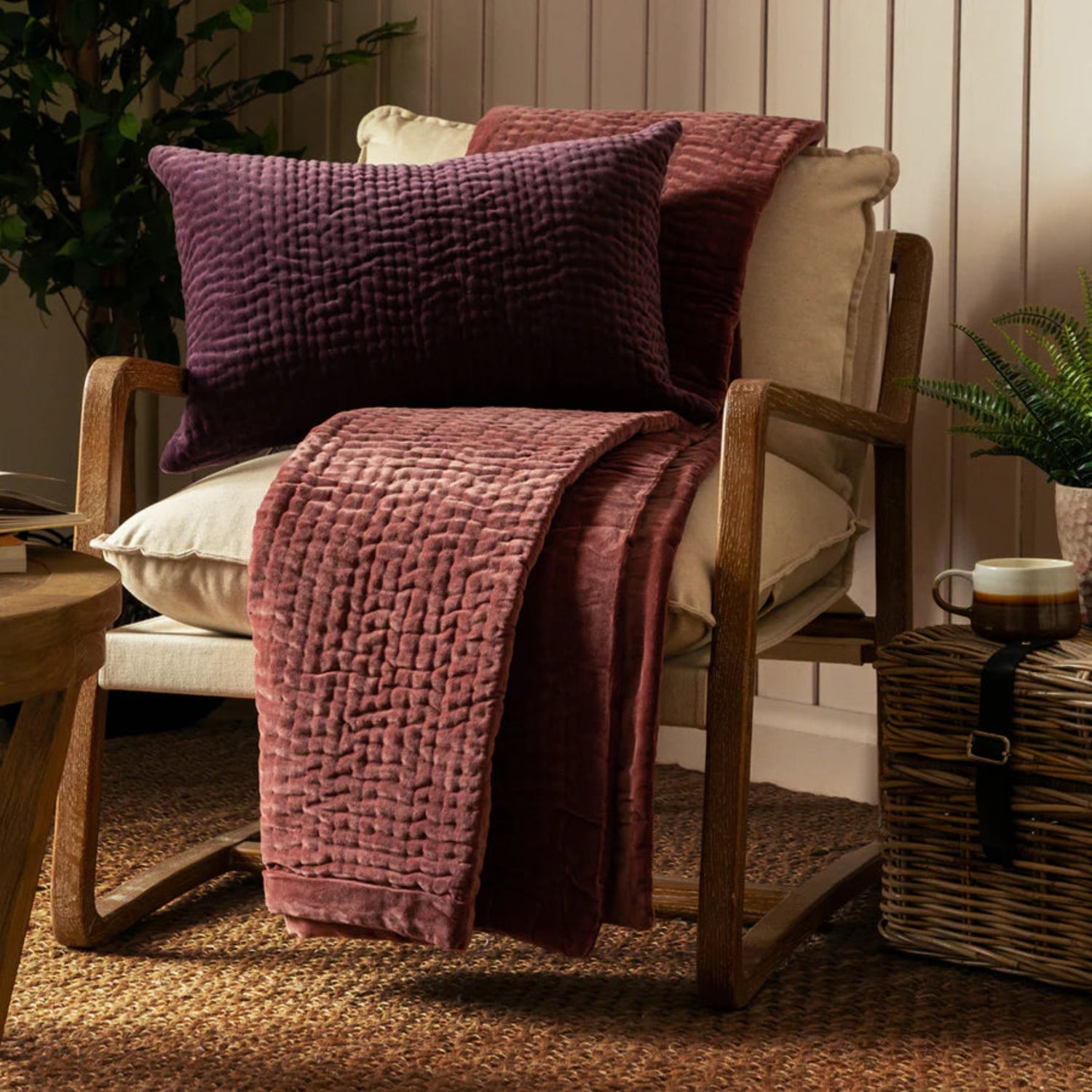 Voyage Maison Haze Velvet Quilted Throw Persimmon