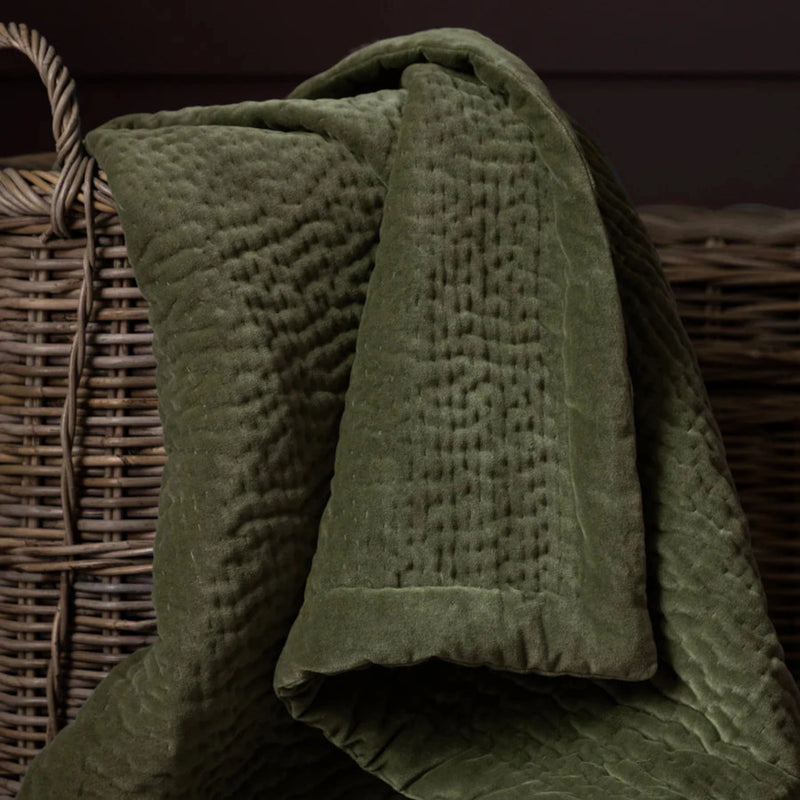 Voyage Maison Haze Velvet Quilted Throw Sage Green