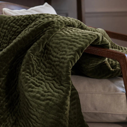 Voyage Maison Haze Velvet Quilted Throw Sage Green