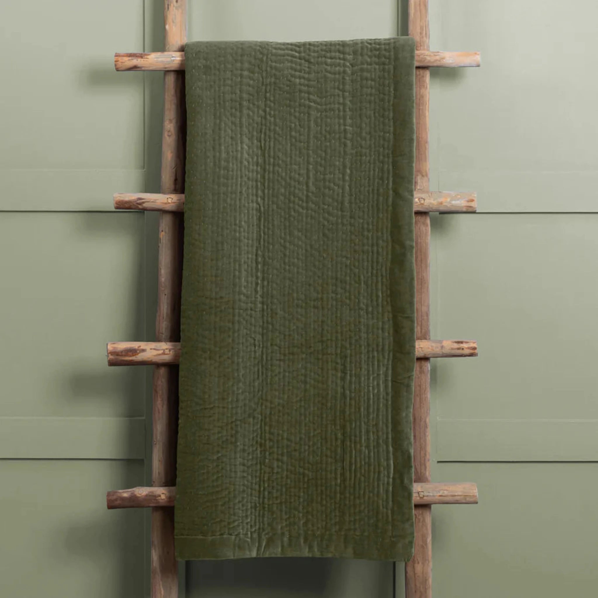 Voyage Maison Haze Velvet Quilted Throw Sage Green