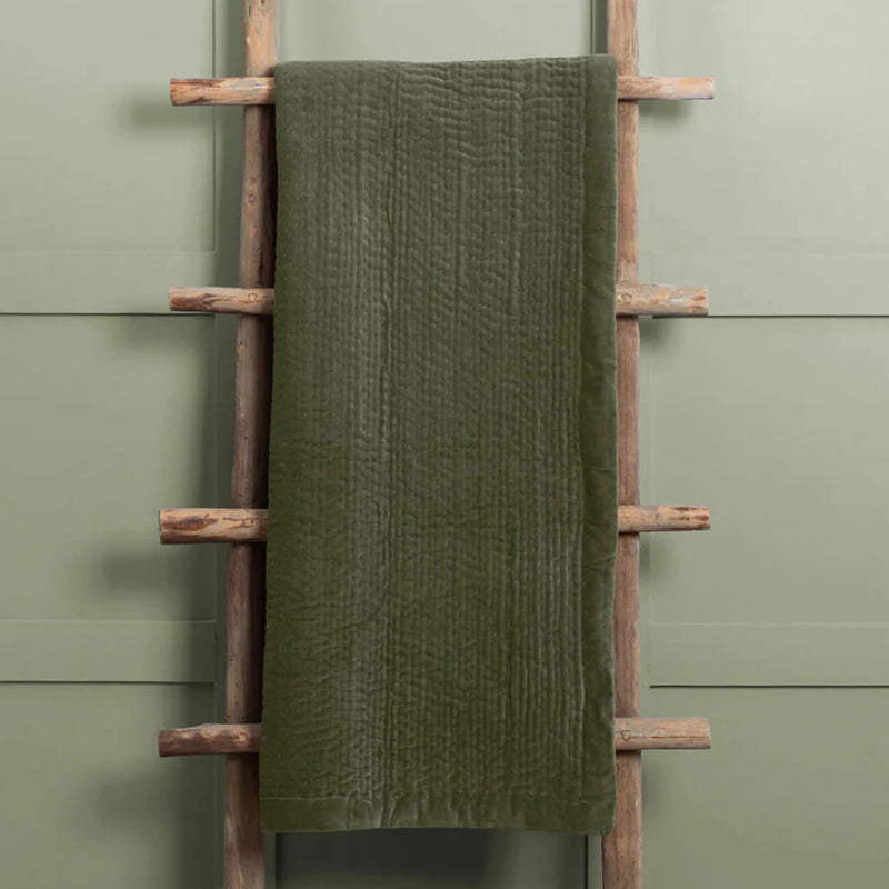 Voyage Maison Haze Velvet Quilted Throw Sage Green