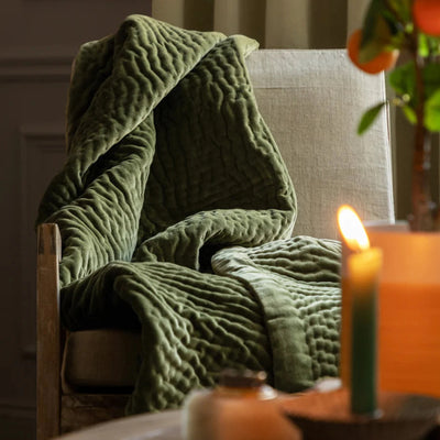 Voyage Maison Haze Velvet Quilted Throw Sage Green