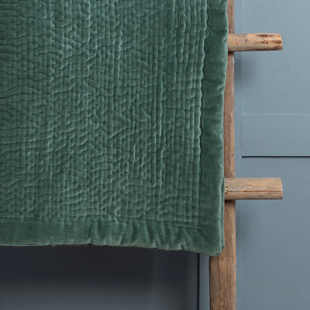 Voyage Maison Haze Velvet Quilted Throw Seafoam