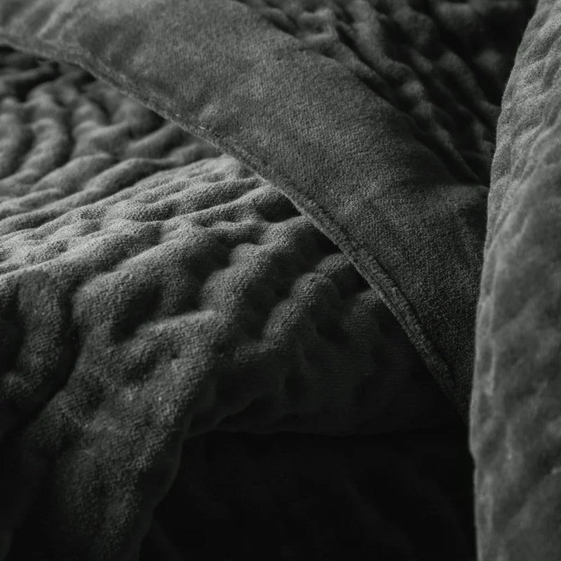 Voyage Maison Haze Velvet Quilted Throw Steel Grey