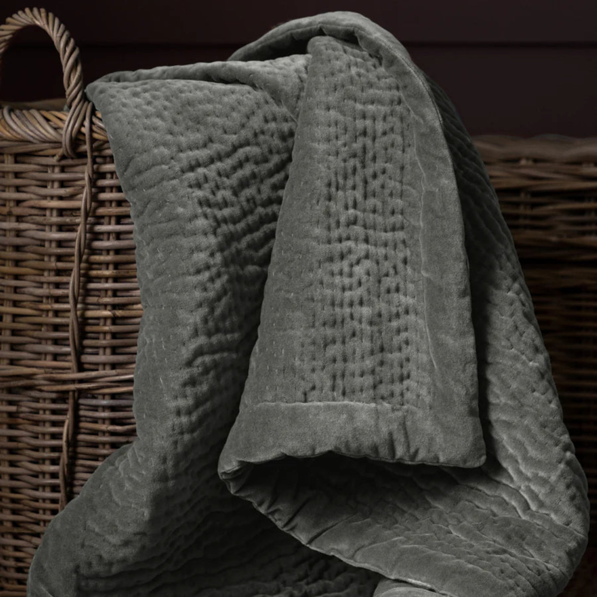 Voyage Maison Haze Velvet Quilted Throw Steel Grey