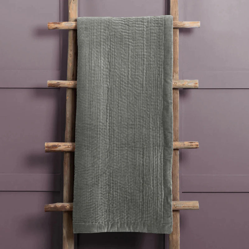 Voyage Maison Haze Velvet Quilted Throw Steel Grey