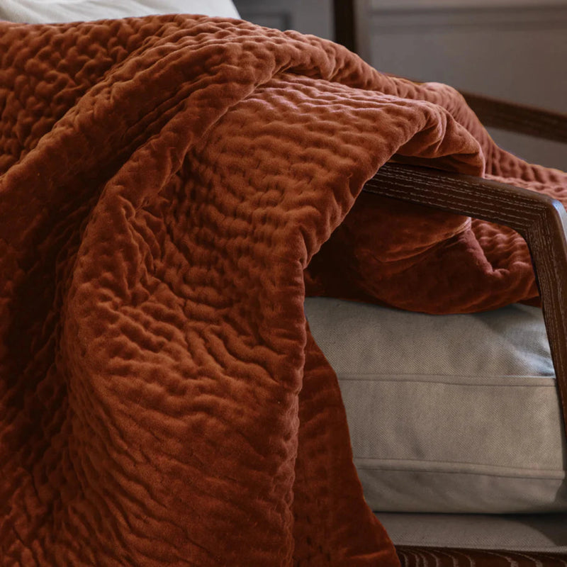 Voyage Maison Haze Velvet Quilted Throw Sunset Orange