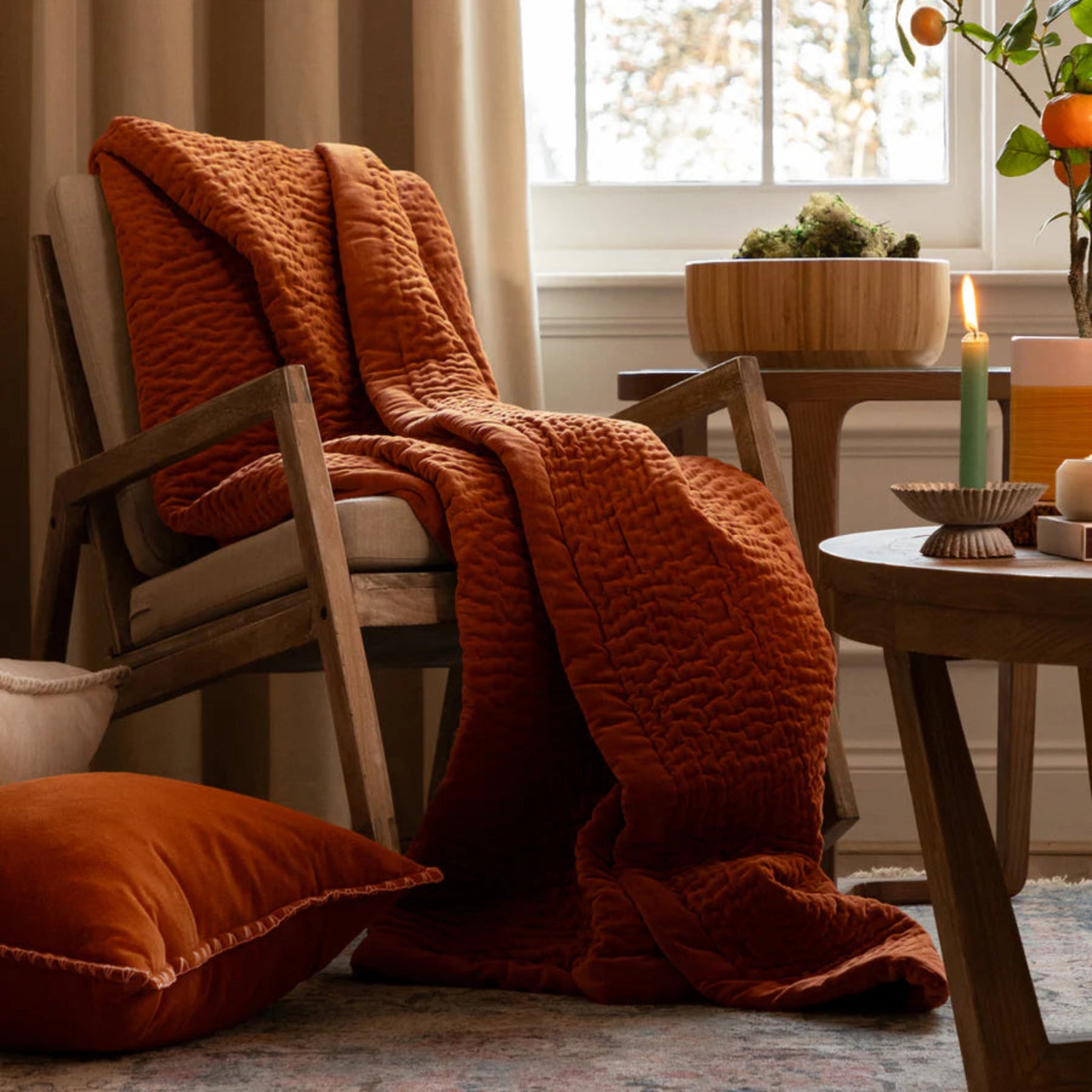 Voyage Maison Haze Velvet Quilted Throw Sunset Orange