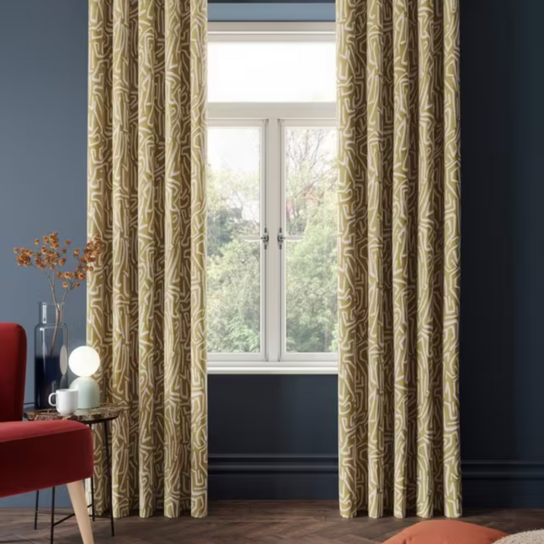 Harlequin Melodic Lined Eyelet Curtains Pair Gold &amp; Sand W228 x Drop 228cm