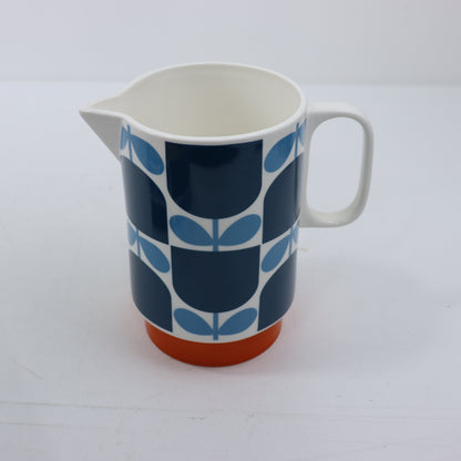 Orla Kiely Block Flower Ceramic Water Jug Pitcher Navy Blue  1.5L SECONDS