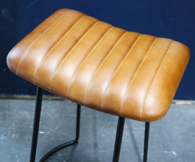 Nkuku Narwana Ribber Leather Stool Tan Leather 75cm