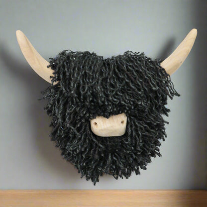 Aquarelle Home Ailsa Wall Mounted Highland Cow Head Jute Black