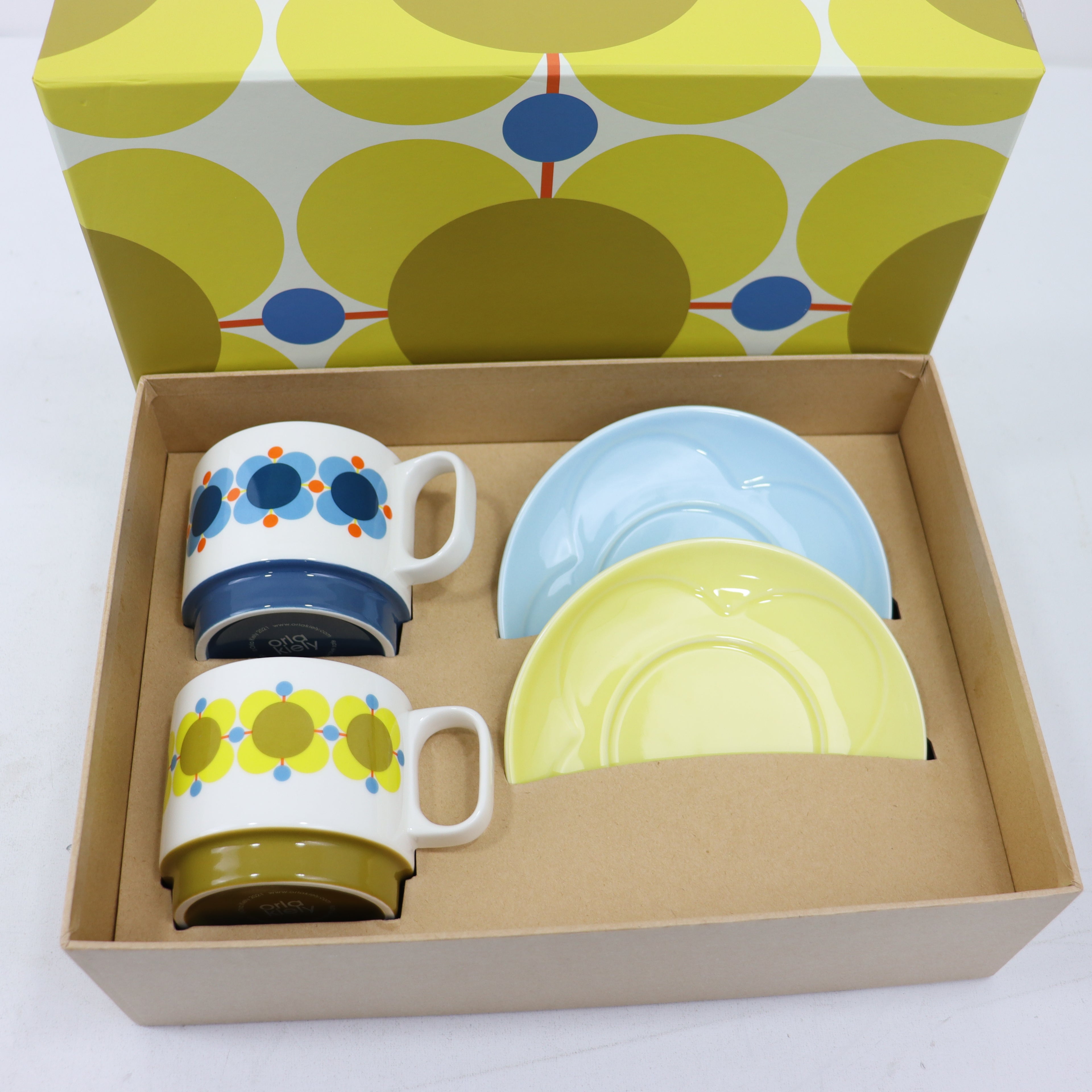 Orla Kiely Atomic Flower Set of 2 Cappuccino/Tea Cup &amp; Saucer Set - SECONDS