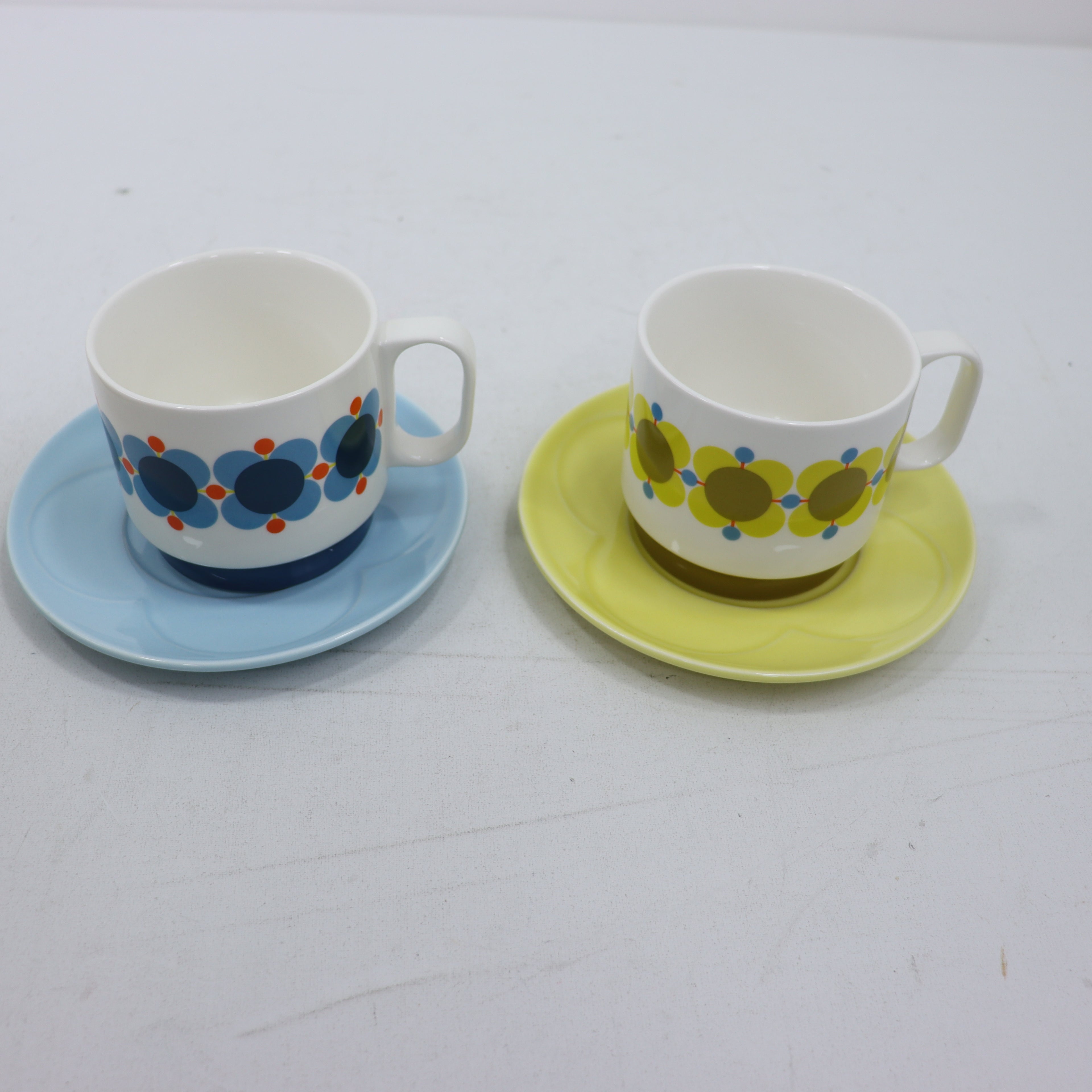 Orla Kiely Atomic Flower Set of 2 Cappuccino/Tea Cup &amp; Saucer Set - SECONDS