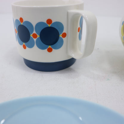 Orla Kiely Atomic Flower Set of 2 Cappuccino/Tea Cup &amp; Saucer Set - SECONDS