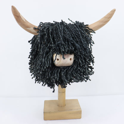 Aquarelle Home Ailsa Wall Mounted Highland Cow Head Jute Black