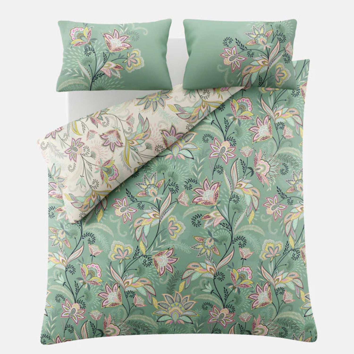 Sara Miller Passiflora Reversible Duvet Cover Set Light Stone Sage