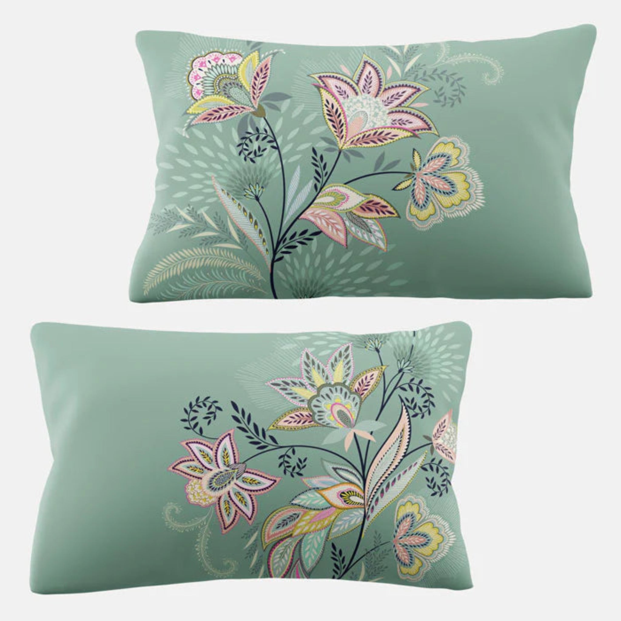 Sara Miller Passiflora pillowcase pair sage green with floral print