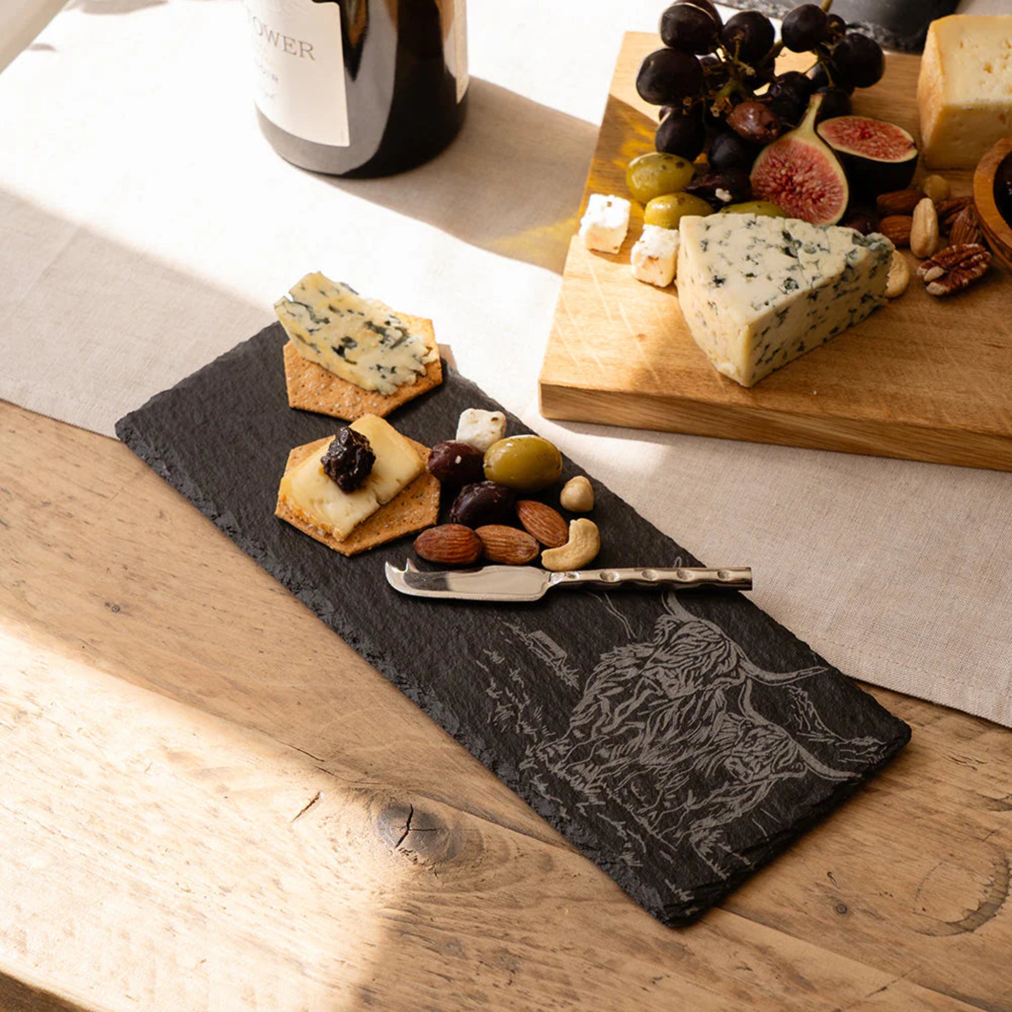 Selbrae House Scenic Highland Cow Mini Slate Cheese Board &amp; Knife Set