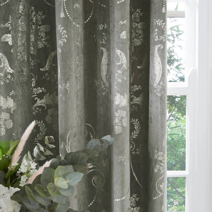 Laura Ashley Josette Metallic Eyelet Velvet Curtains Steel