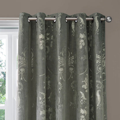 Laura Ashley Josette Metallic Eyelet Velvet Curtains Steel