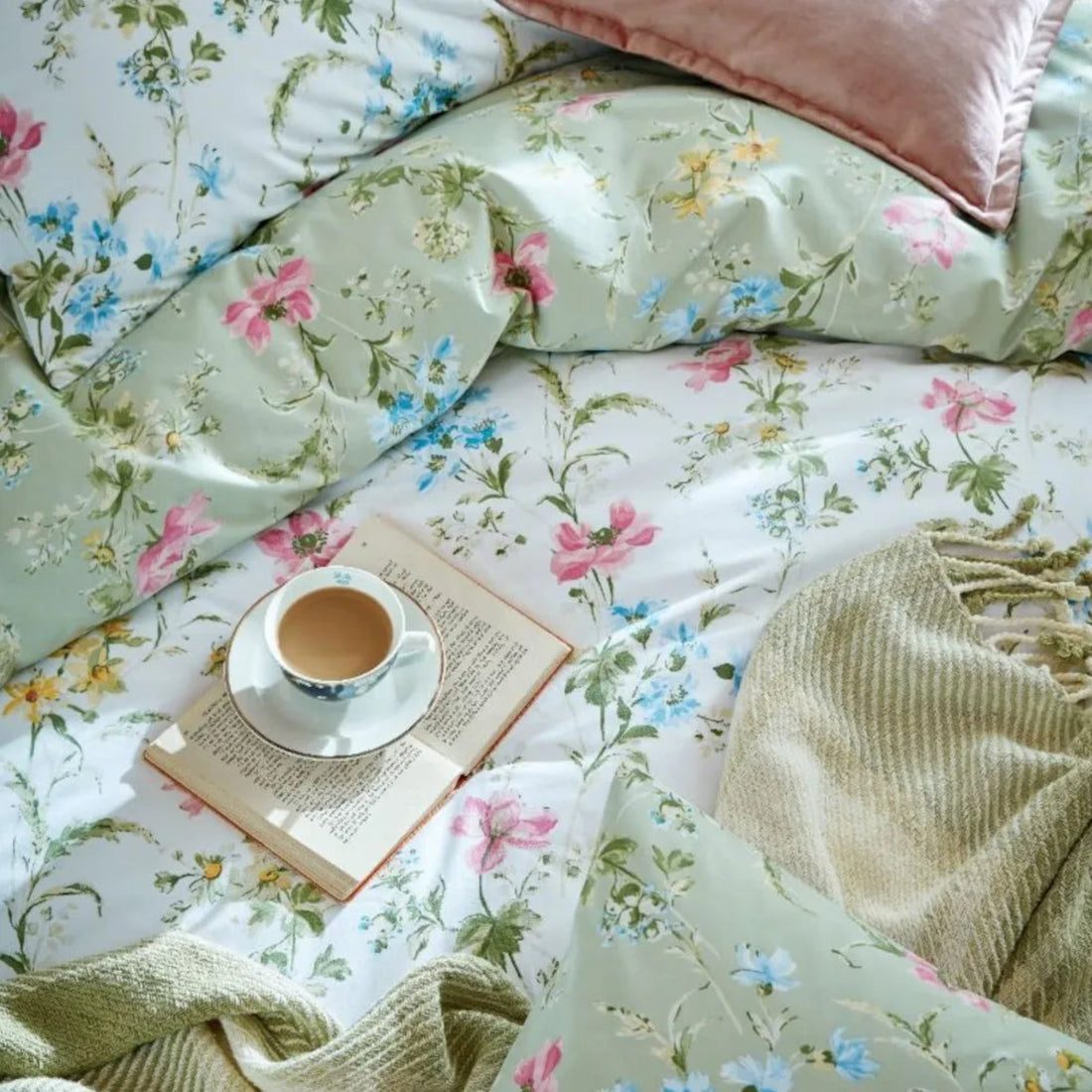 Laura Ashley Poppy Meadow Floral Duvet Cover Set Multi Green