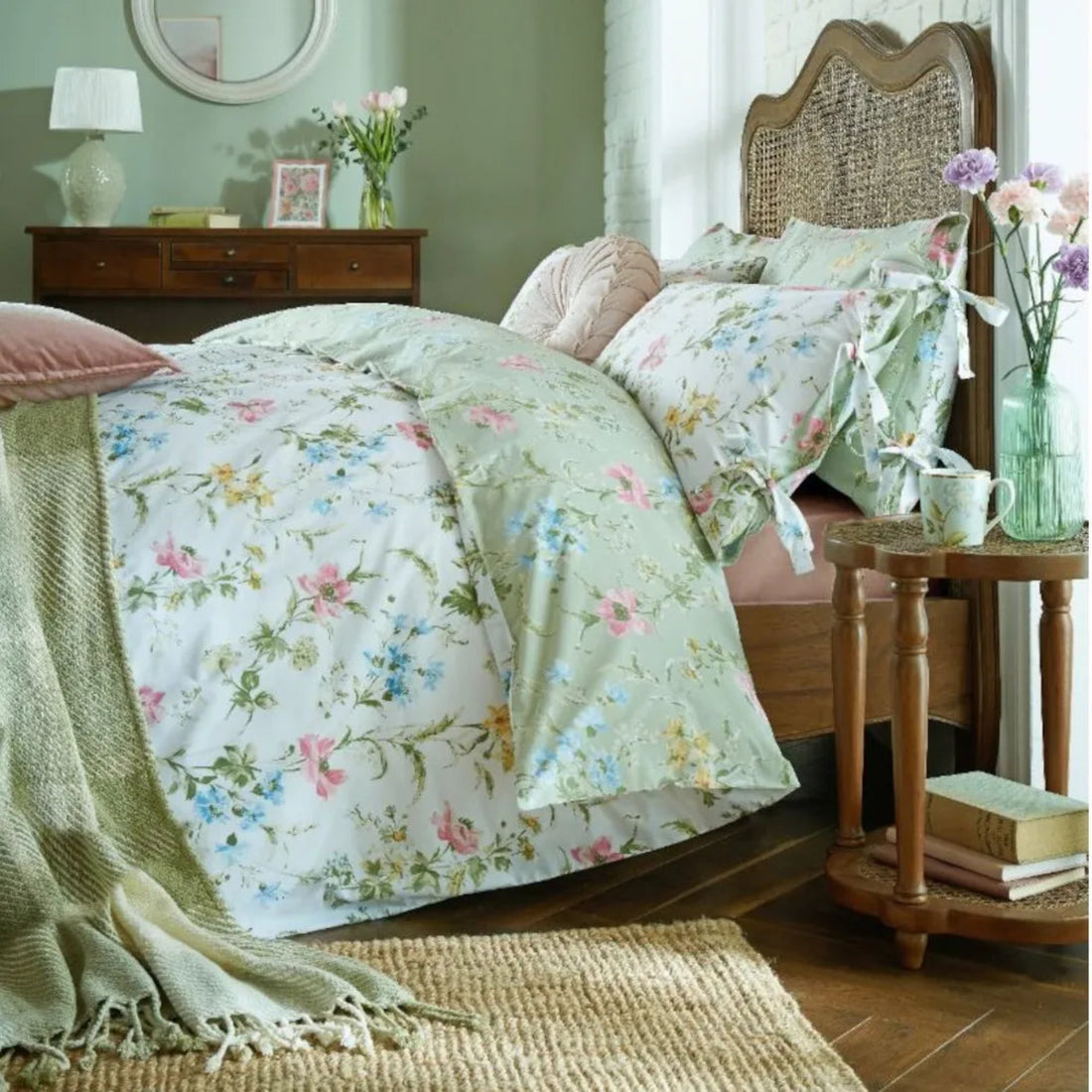 Laura Ashley Poppy Meadow Floral Duvet Cover Set Multi Green