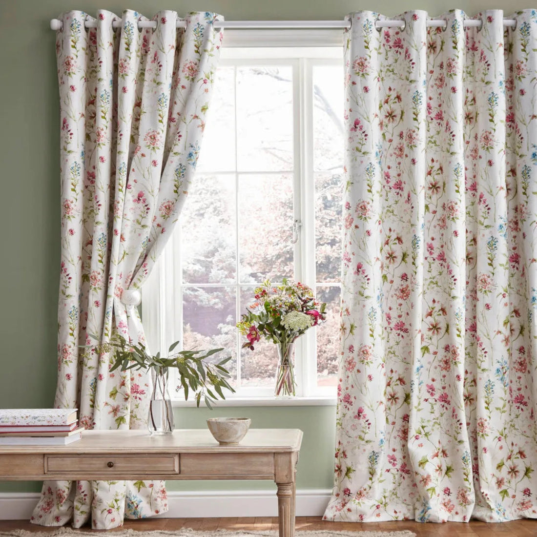 Laura Ashley Wild Meadow Blackout Lined Eyelet Curtains Crimson W223cm D228cm