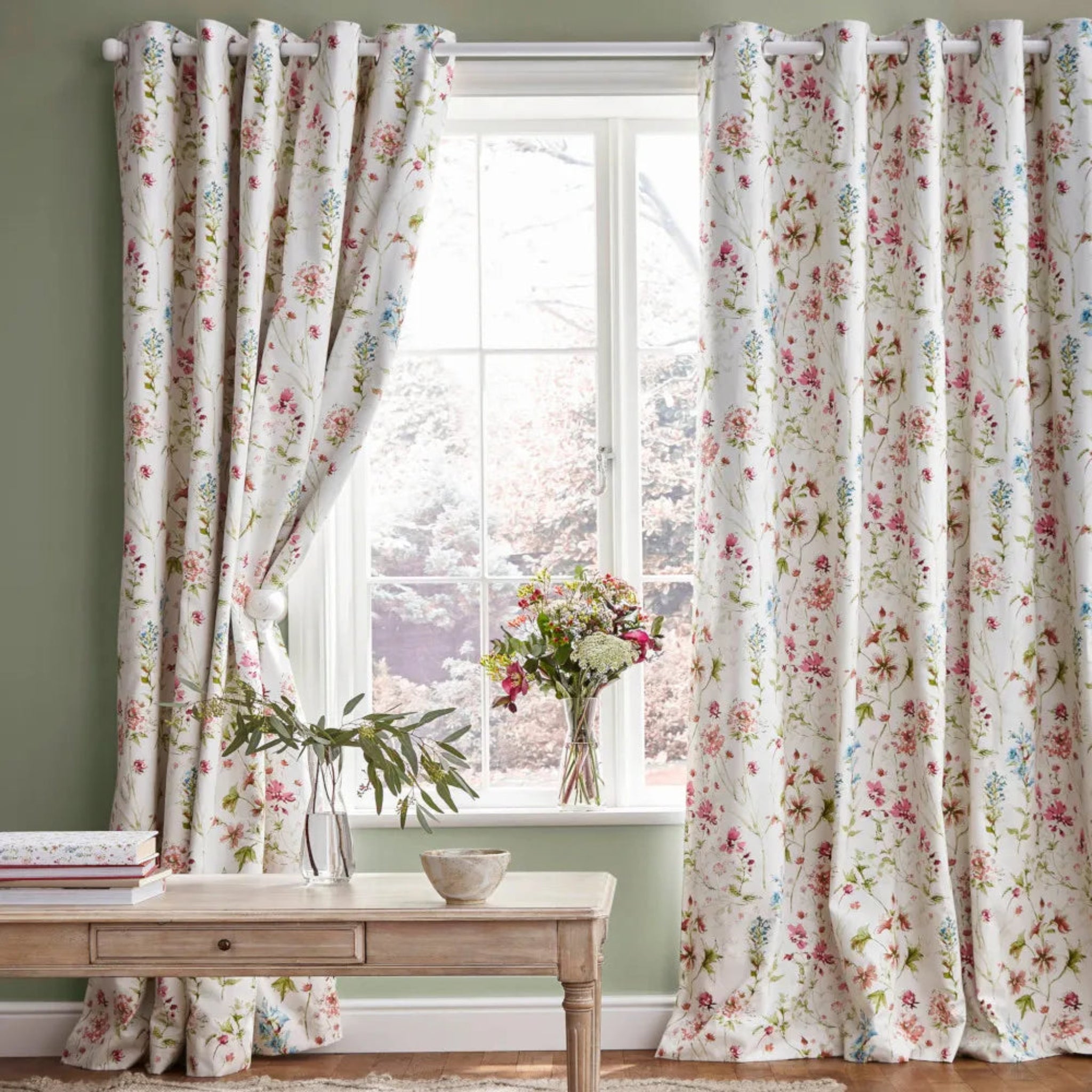 Laura Ashley Wild Meadow Blackout Lined Eyelet Curtains Crimson W223cm D228cm
