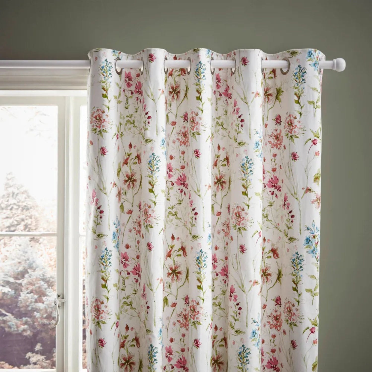 Laura Ashley Wild Meadow Blackout Lined Eyelet Curtains Crimson W223cm D228cm