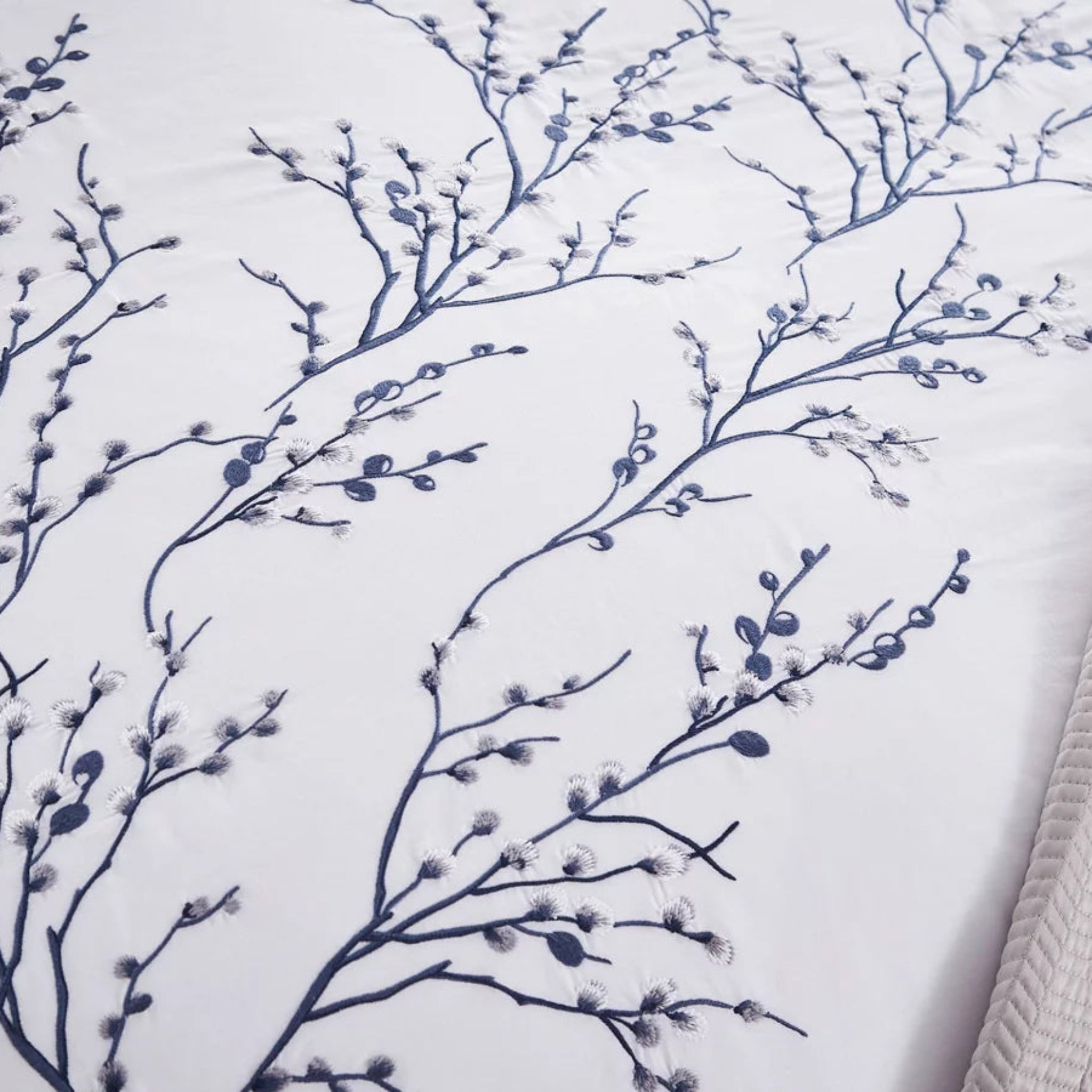 Laura Ashley Pussy Willow Sprig Embroidered Midnight Duvet Cover Set