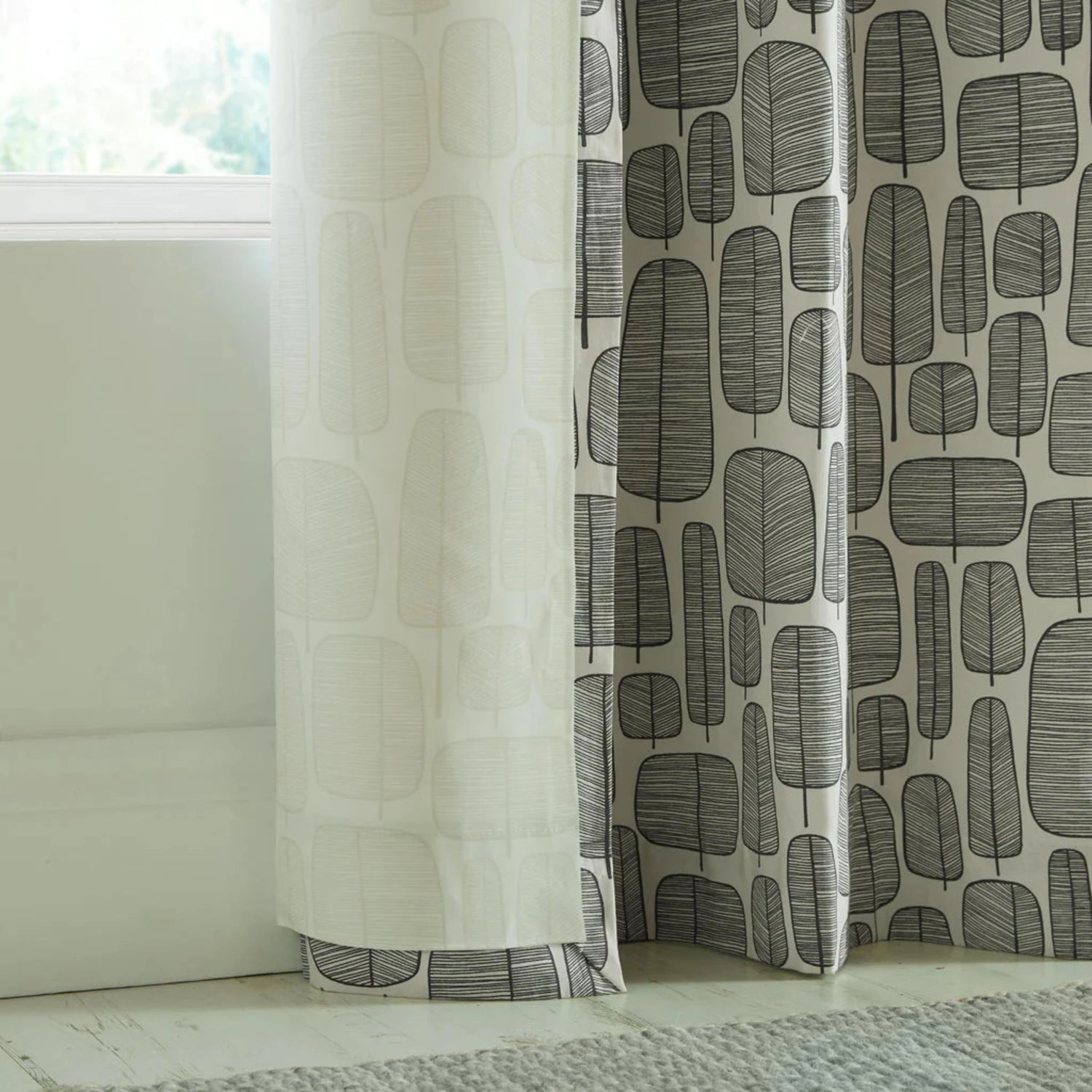 MissPrint Little Trees Monochrome Lined Curtains lined