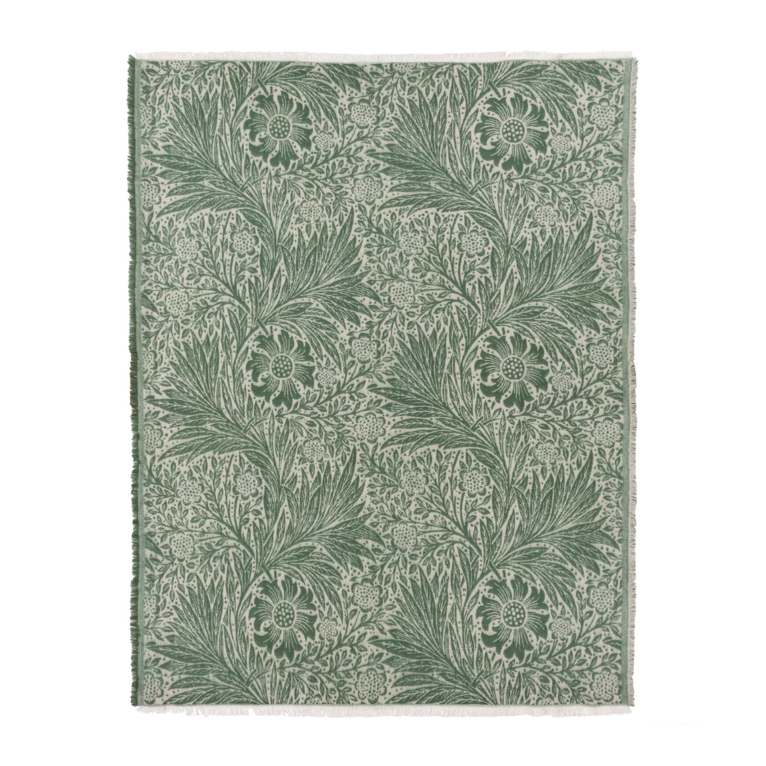 Green floral patterned rug on a white background